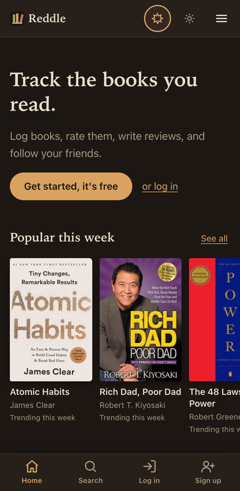 Reddle home page on a phone